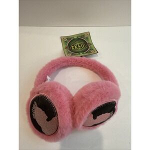 Women's Pink Faux Fur Earmuffs One Size Princess Silhouette Patch Solid Winter